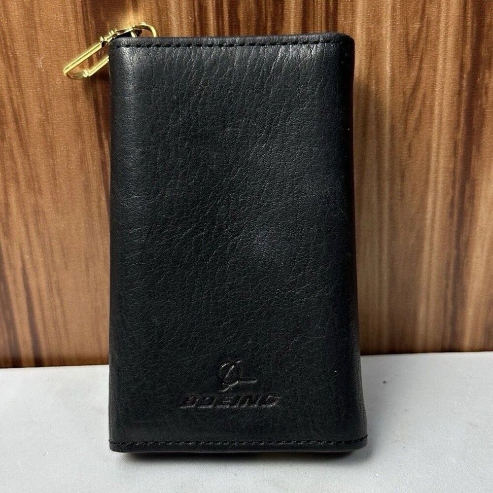 Boeing Black Leather Key Wallet by Christopher Pallis USA NEW Vintage 2000s
